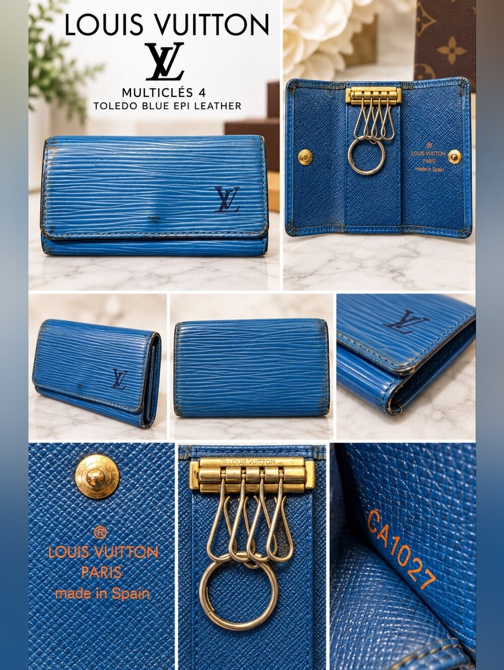 Authentic Vintage Louis Vuitton Toledo Blue Epi Leather Multiclés 4 Key Holder